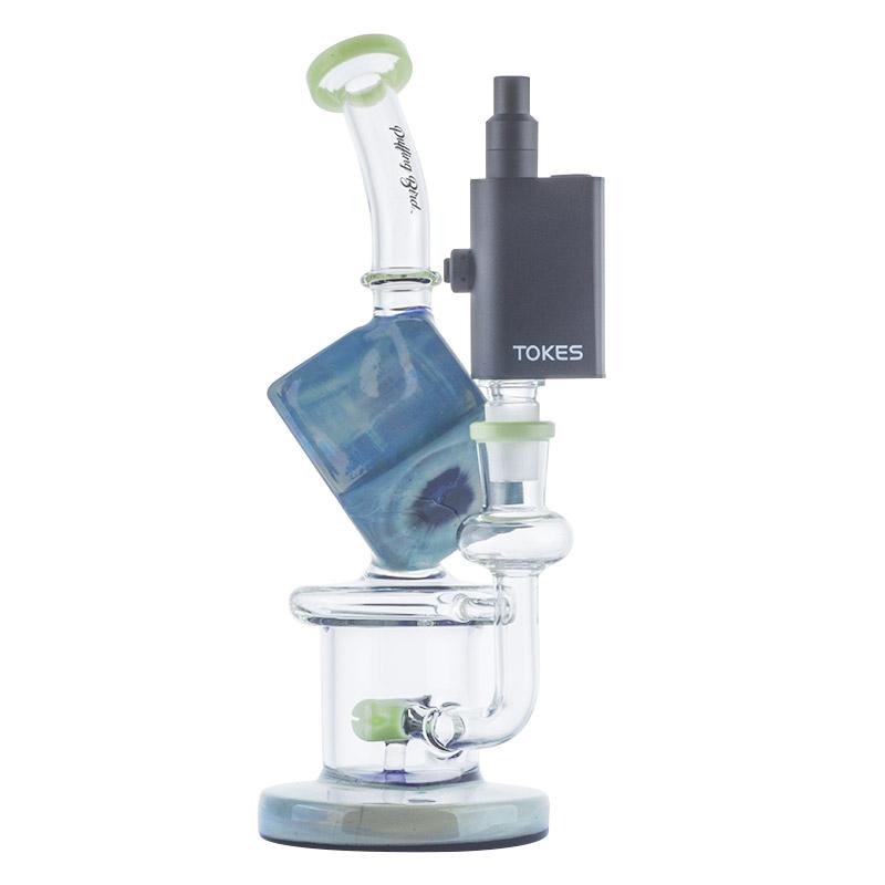 Blue Cube Glass Dab Rig w/ SOC Tokes Vaporizer Set - PuffingBird CA