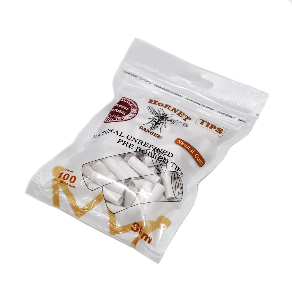 Natural Unrefined Rolling Paper Filter Tips - 7mm White Pre-Rolled Tips (100 Tips per Resealable Bag) - PuffingBird CA