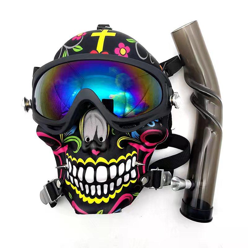 Skull Fabric Gas Mask Bong Shades w/ Bent Water Pipe - PuffingBird CA