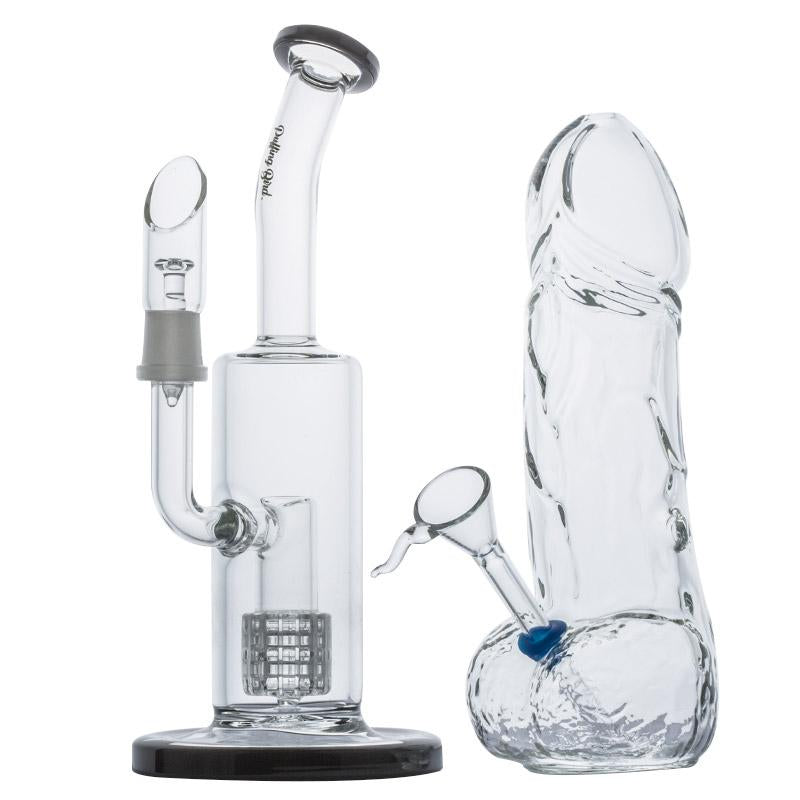 Mini Matrix Perc Dab Rig and Penis Novelty Glass Bong Set - PuffingBird CA