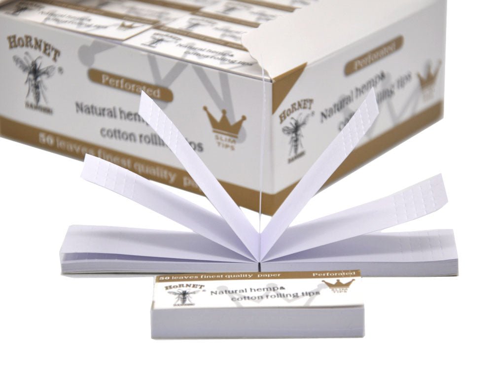 Hornet Slim Perfotated Natural Hemp Cotton Rolling Tips Box of 50 Booklets/2500 sheets - PuffingBird CA