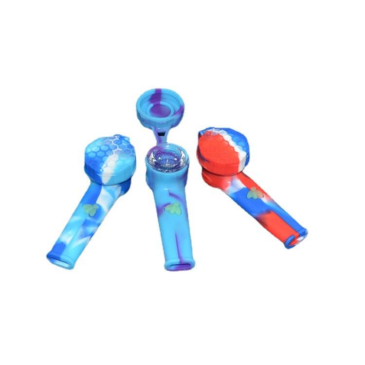 Honeycomb Silicone Pipe w/ Lid (Random Color) - PuffingBird CA