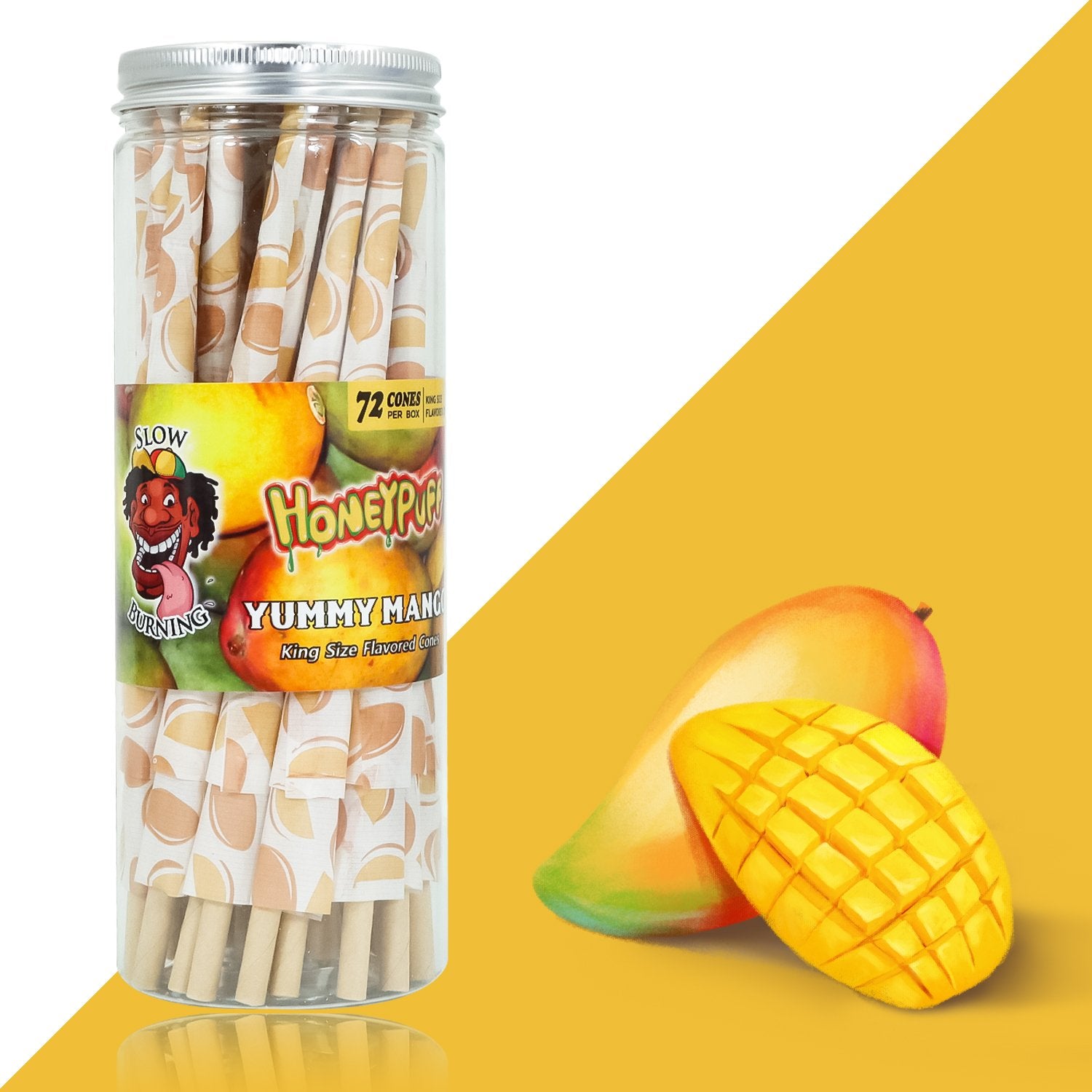 HoneyPuff King Size Mango Rolling Cones - 72 Count Textured Paper - PuffingBird CA