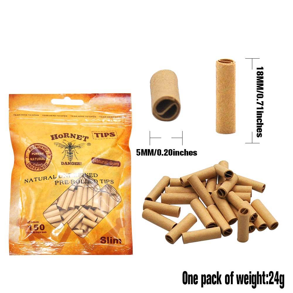 Natural Unrefined Rolling Paper Filter Tips - 5mm Brown Pre-Rolled Tips (150 Tips per Resealable Bag) - PuffingBird CA