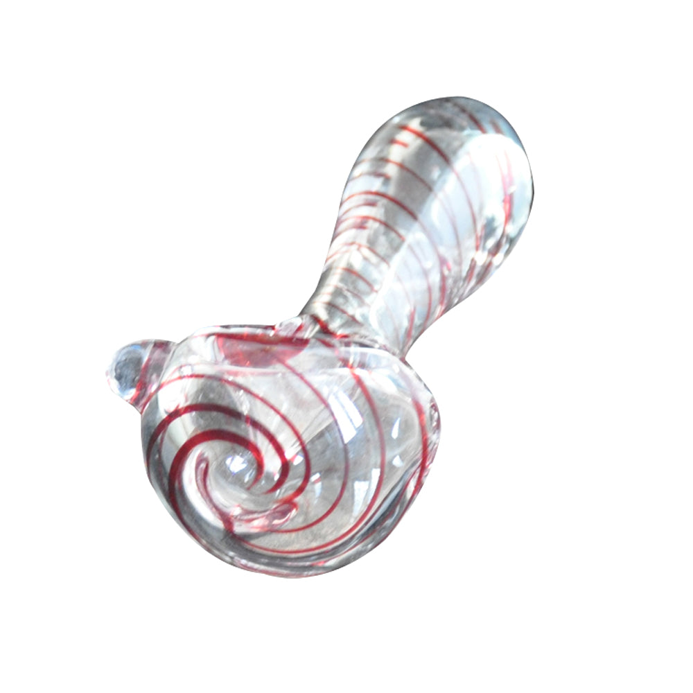 Red Spiral Clear Glass Spoon Pipe - PuffingBird CA