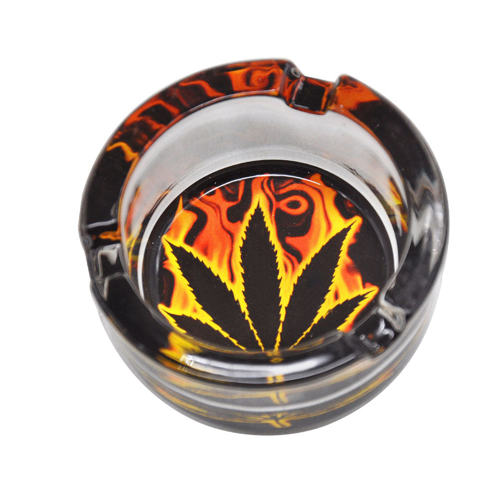 Marijuana Leaf Glass Ashtray (Random Pattern) - PuffingBird CA