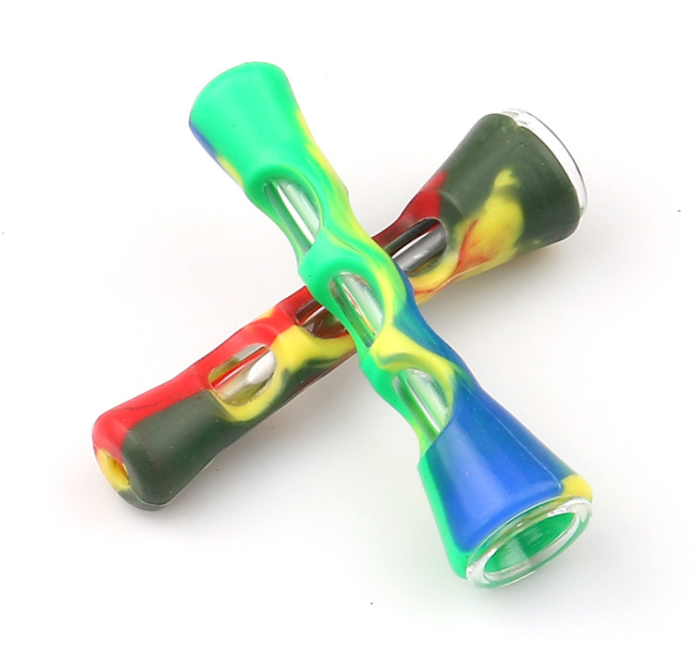 Glass Chillum Pipe w/ Silicone Sleeve - PuffingBird CA