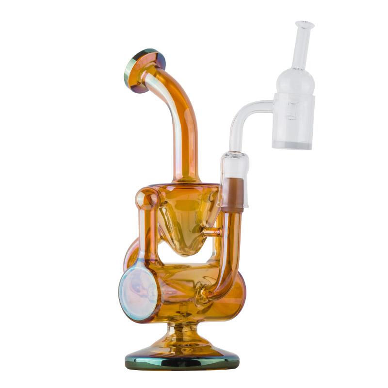 Orange Heady Recycler Dab Rig Set w/ Quartz Banger and Carb Cap - PuffingBird CA