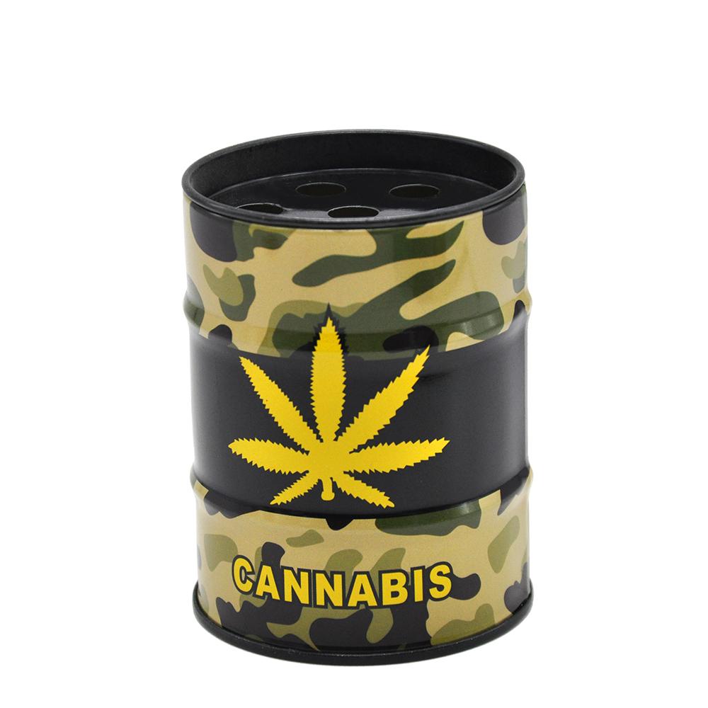 Cannabias Leaf Oil Drum Shaped Tin Ashtray - PuffingBird CA