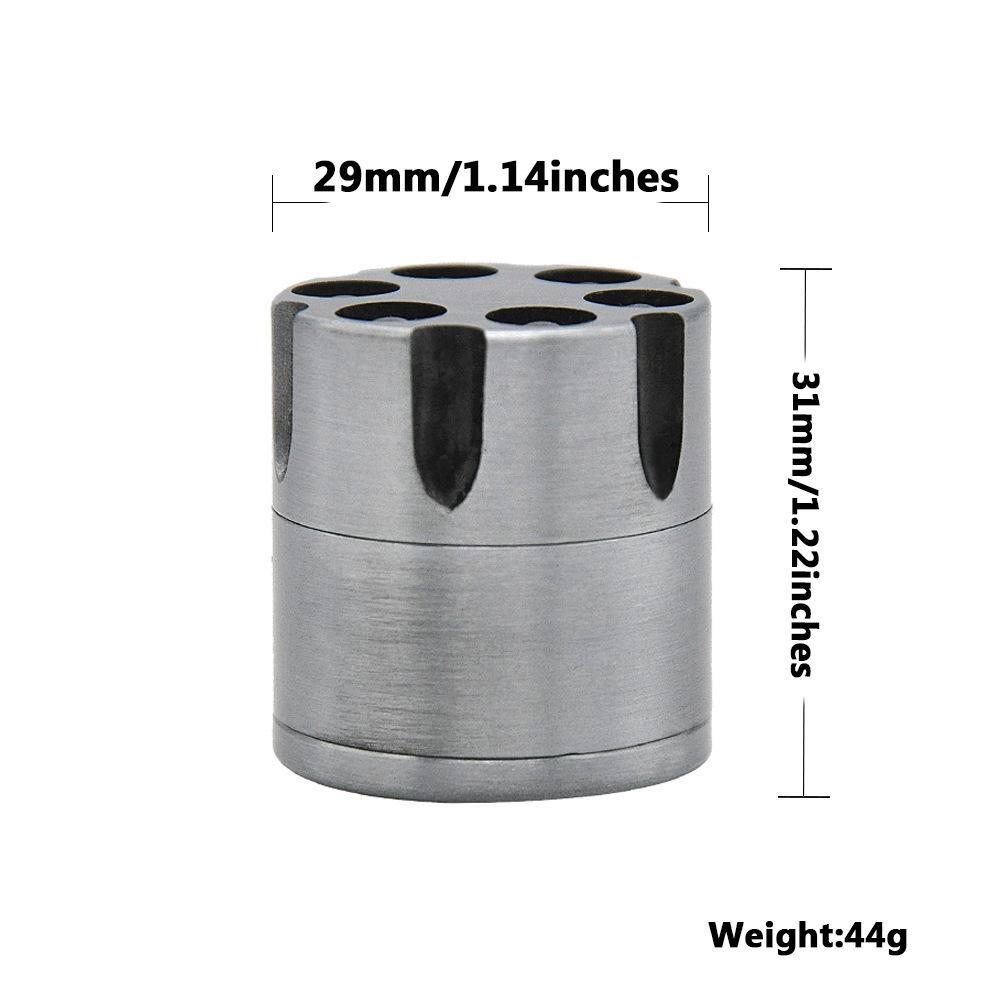 Revolver 6 Shooter 30mm 3 Layer Aluminium Novelty Herb Grinder (Silver/White) - PuffingBird CA