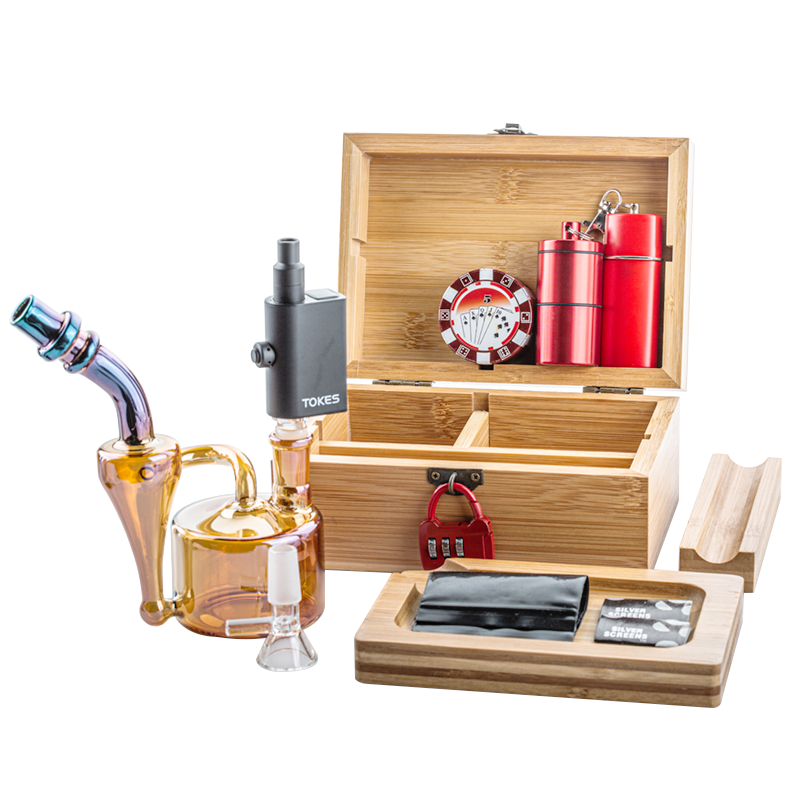 Wooden Stash Box w/ Recycler Dab Rig SOC Tokes Vaporizer Set - PuffingBird CA
