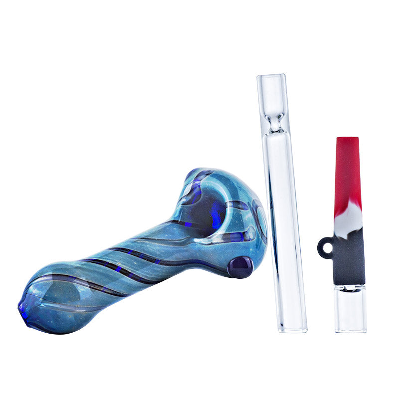 Heady Pattern Glass Pipe w/ Silicone Pipe Glass Chillum Set - PuffingBird CA