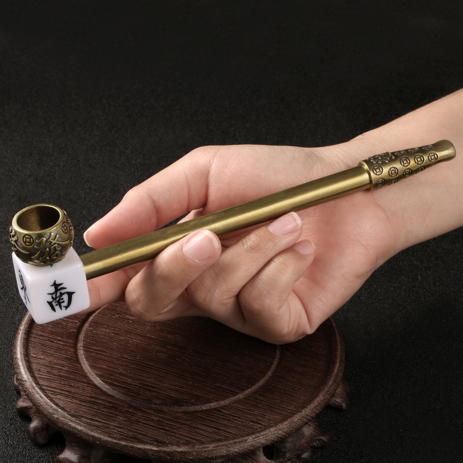 Mahjong Character Brass Smoking Pipe - PuffingBird CA