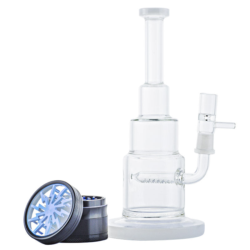 Inline Diffuser Pyramid Bong w/ Thunder Blade Grinder Set - PuffingBird CA