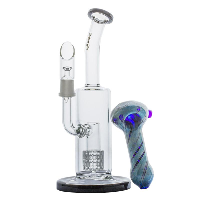 Mini Matrix Perc Dab Rig and Heady Pattern Glass Hand Pipe Set - PuffingBird CA