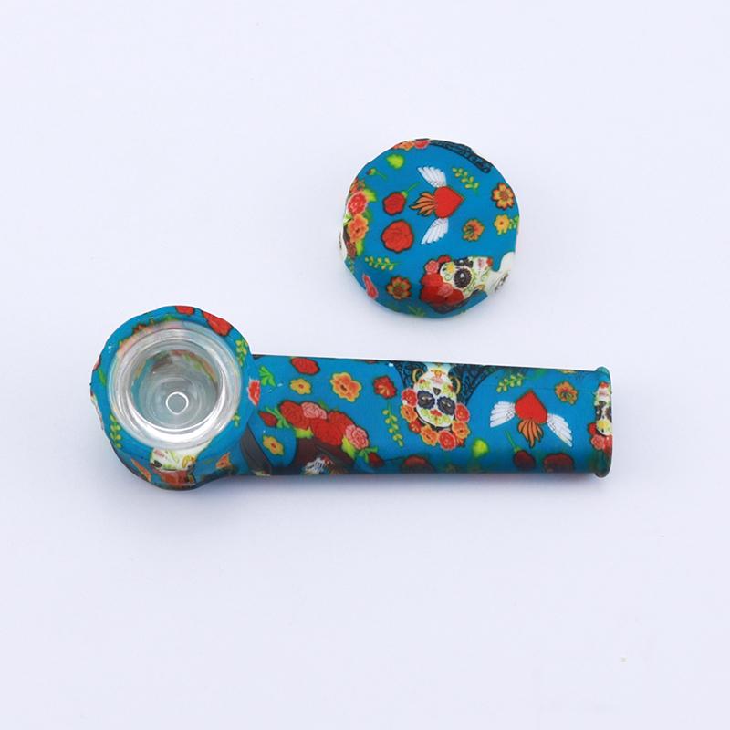 Water-Pattern Silicone Pipe With Lid (Random Colors) - PuffingBird CA