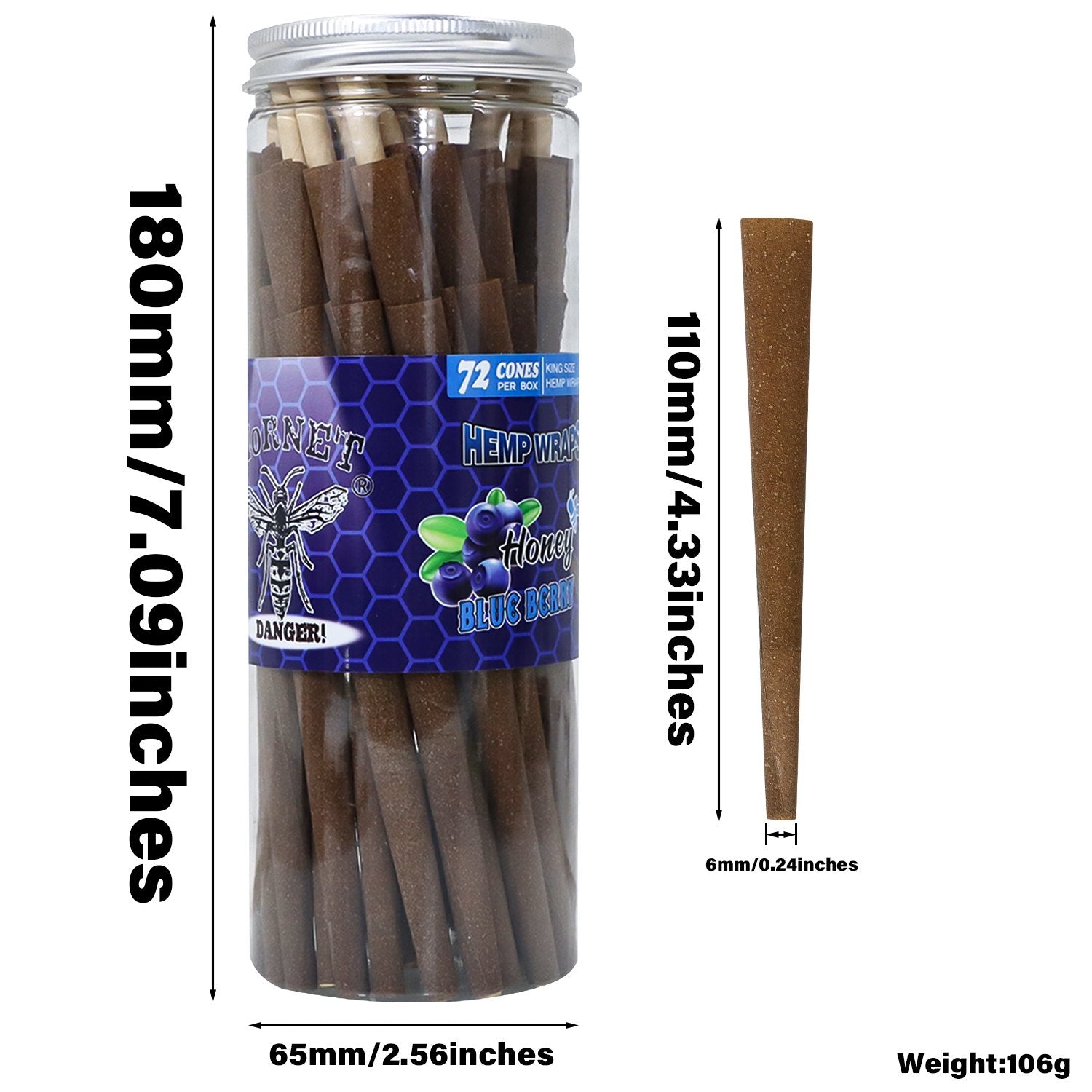 Blueberry Flavored Brown Cigar Skin Pre-Rolled Cones - Pack of 72 - PuffingBird CA