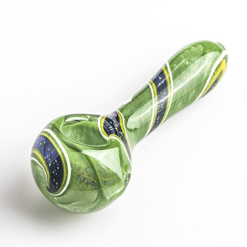 Green Glass Spoon Pipe w/ Swirl Stripe - PuffingBird CA