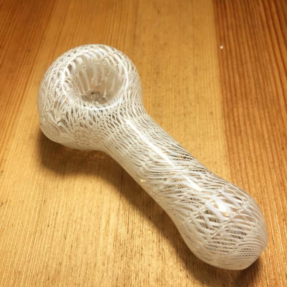 White Wrap and Raked Glass Pipe - PuffingBird CA