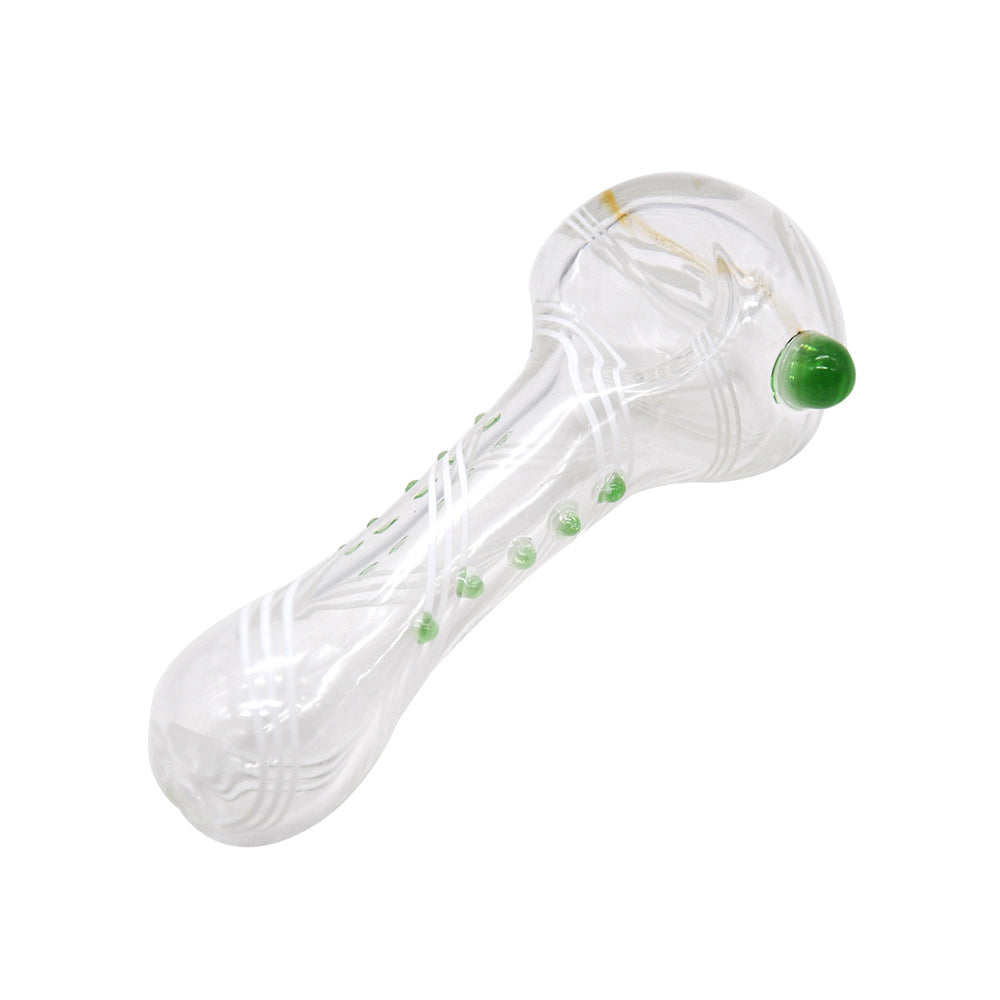 Clear Glass Spoon Pipe w/ White Lines - PuffingBird CA