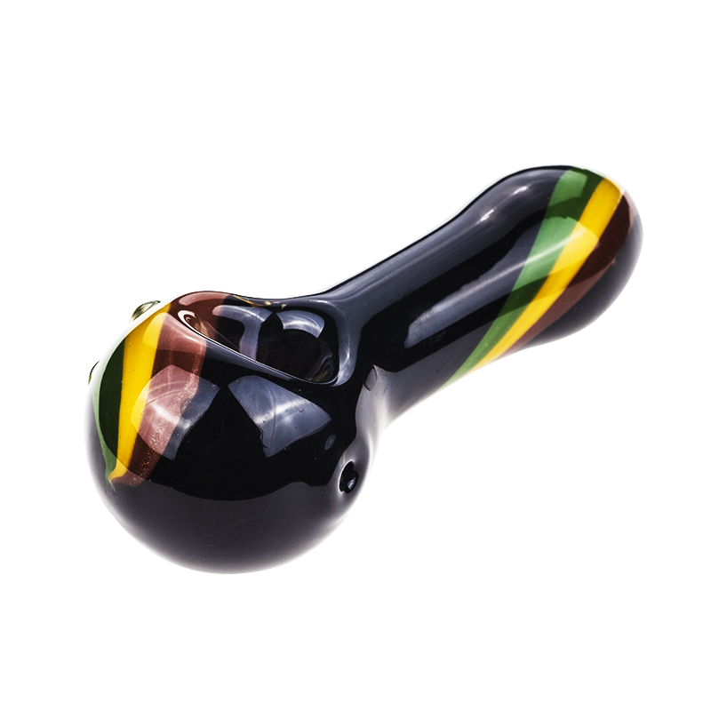 Black Glass Pipe w/ Rasta Stripes - PuffingBird CA