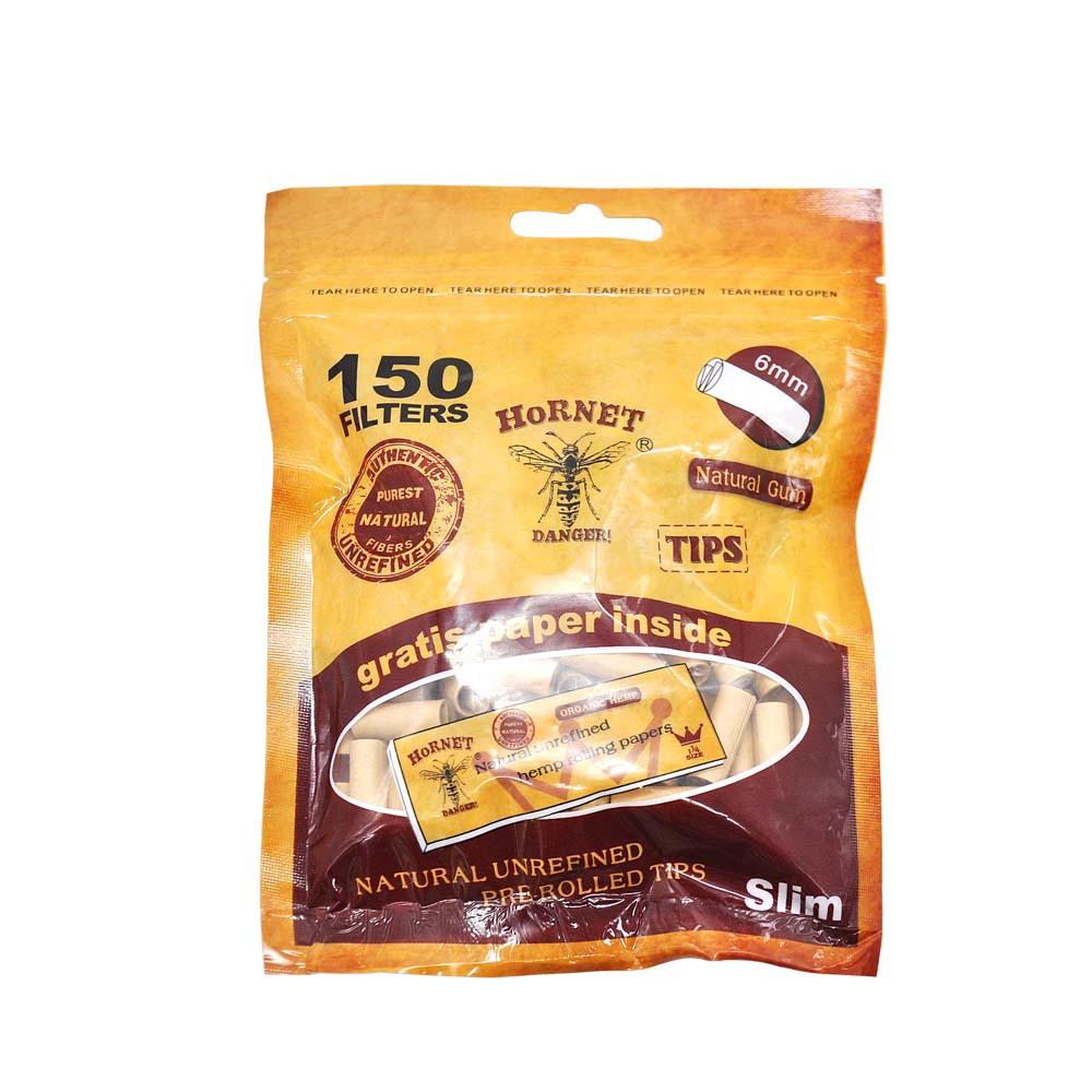 Natural Unrefined Rolling Paper Filter Tips - 6mm Brown Pre-Rolled Tips (150 Tips per Resealable Bag) - PuffingBird CA