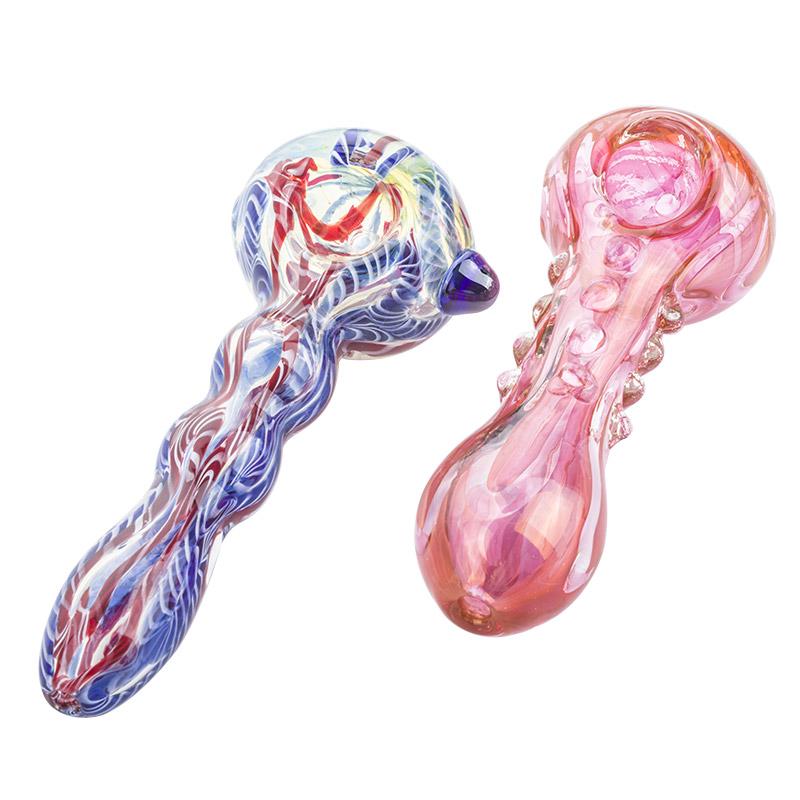 Spiral Glass Spoon Pipe and Pink Girly Fumed Glass Pipe Set - PuffingBird CA