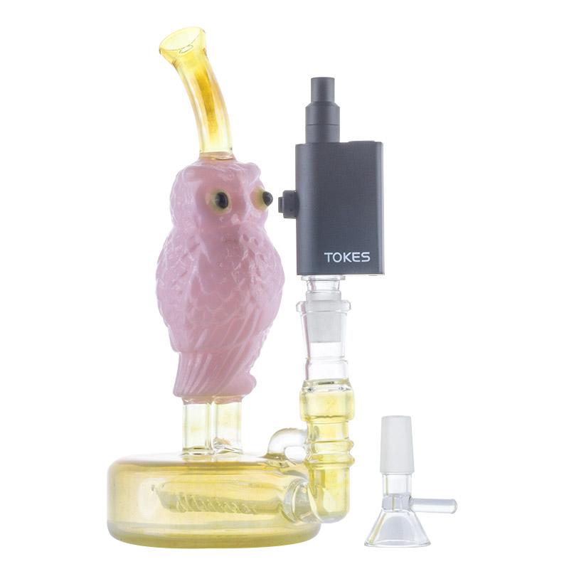 Pink Owl Theme Glass Bong w/ SOC Tokes Vaporizer Set - PuffingBird CA