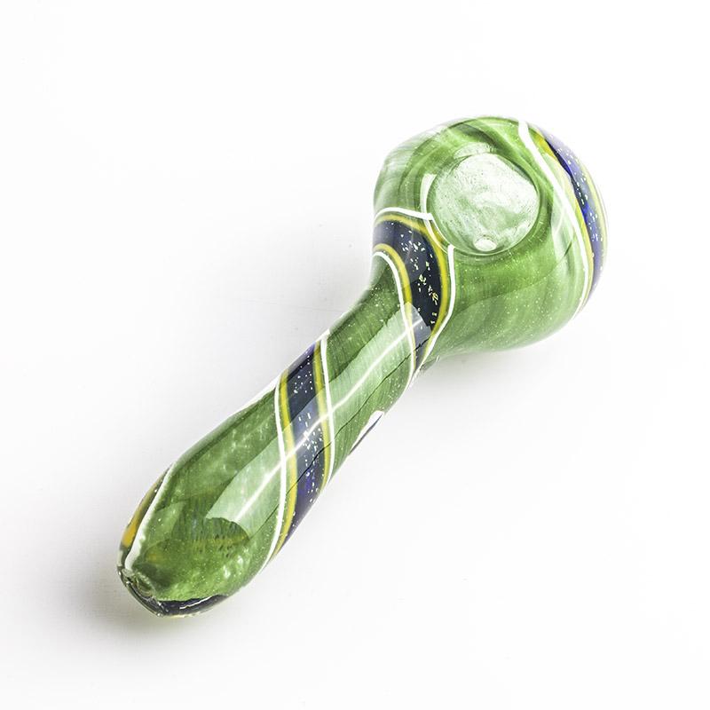 Green Glass Spoon Pipe w/ Swirl Stripe - PuffingBird CA