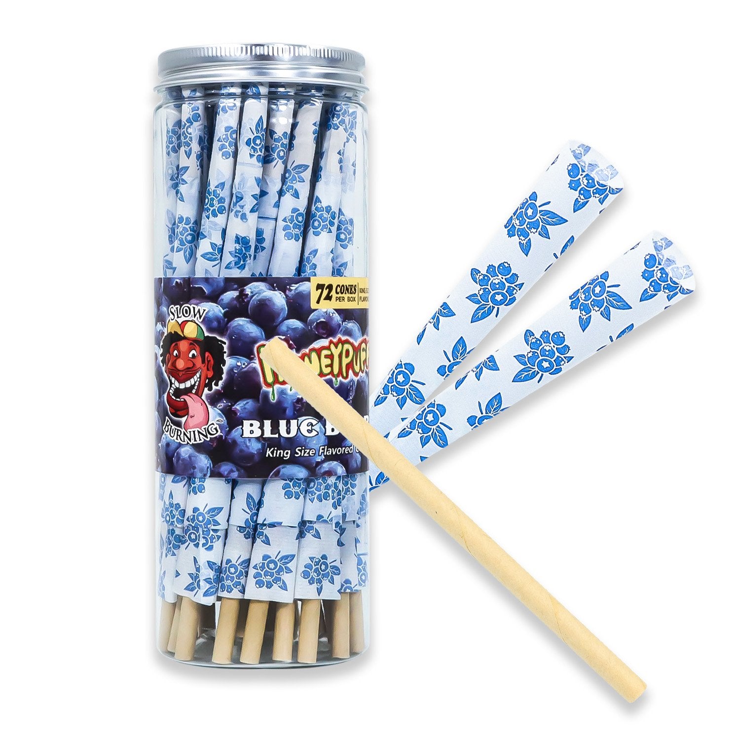 HoneyPuff King Size Blueberry Rolling Cones - 72 Count Textured Paper - PuffingBird CA