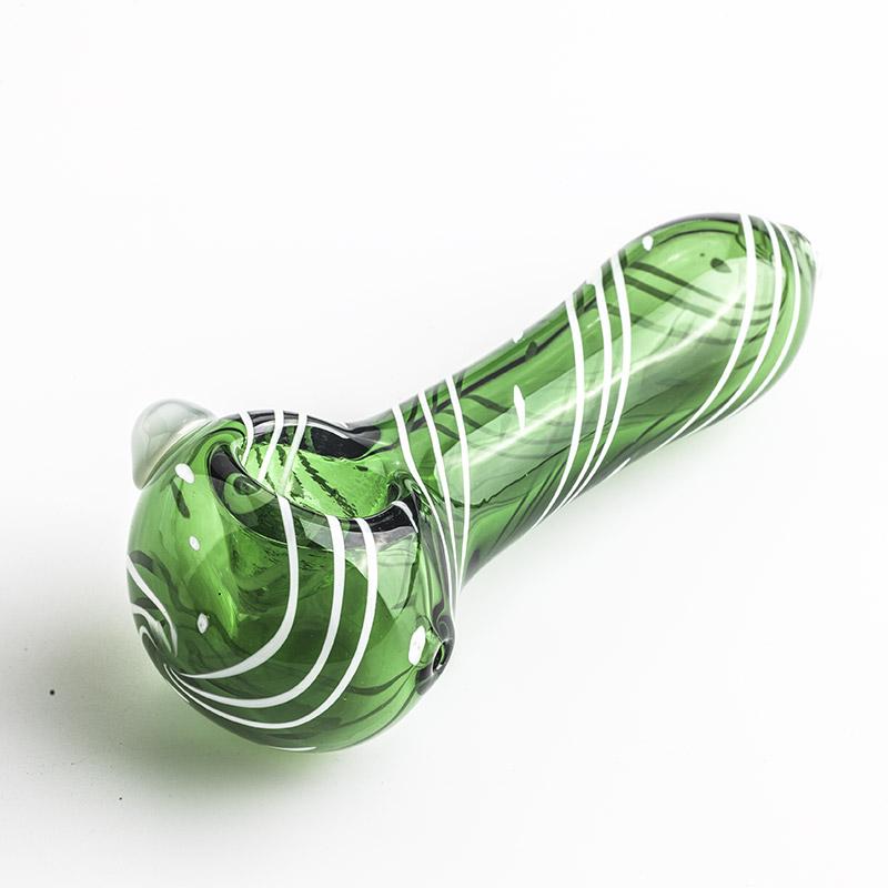 Green Glass Pipe w/ White Marble - PuffingBird CA