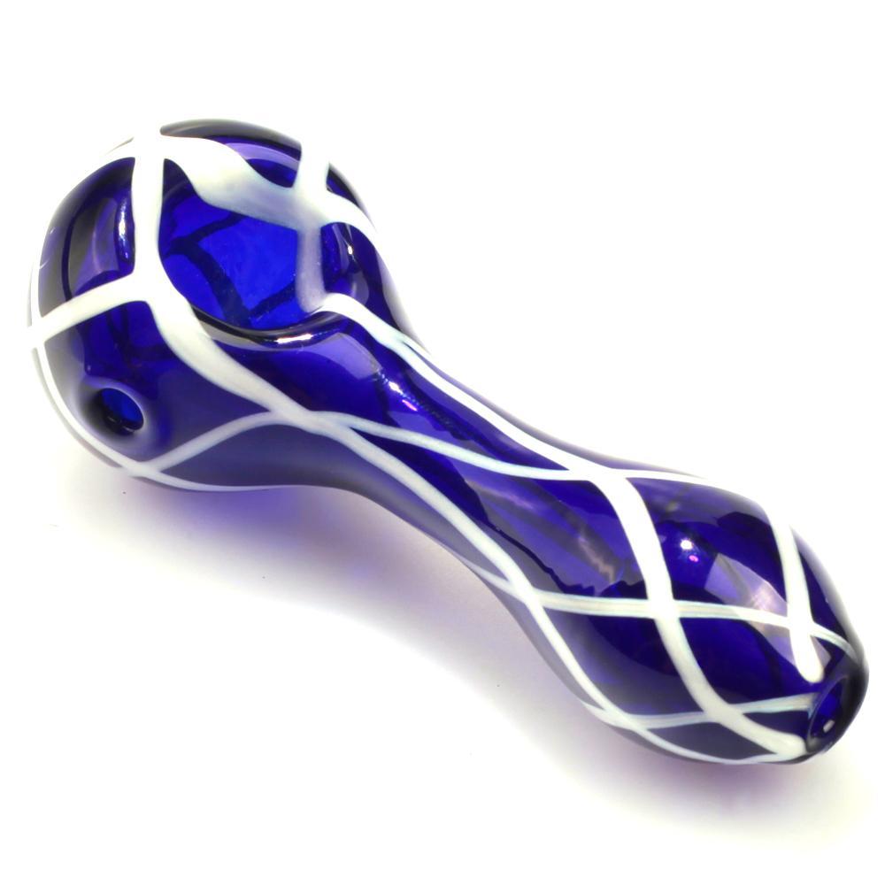 Handmade Blue Glass Pipe with White Stripes - PuffingBird CA