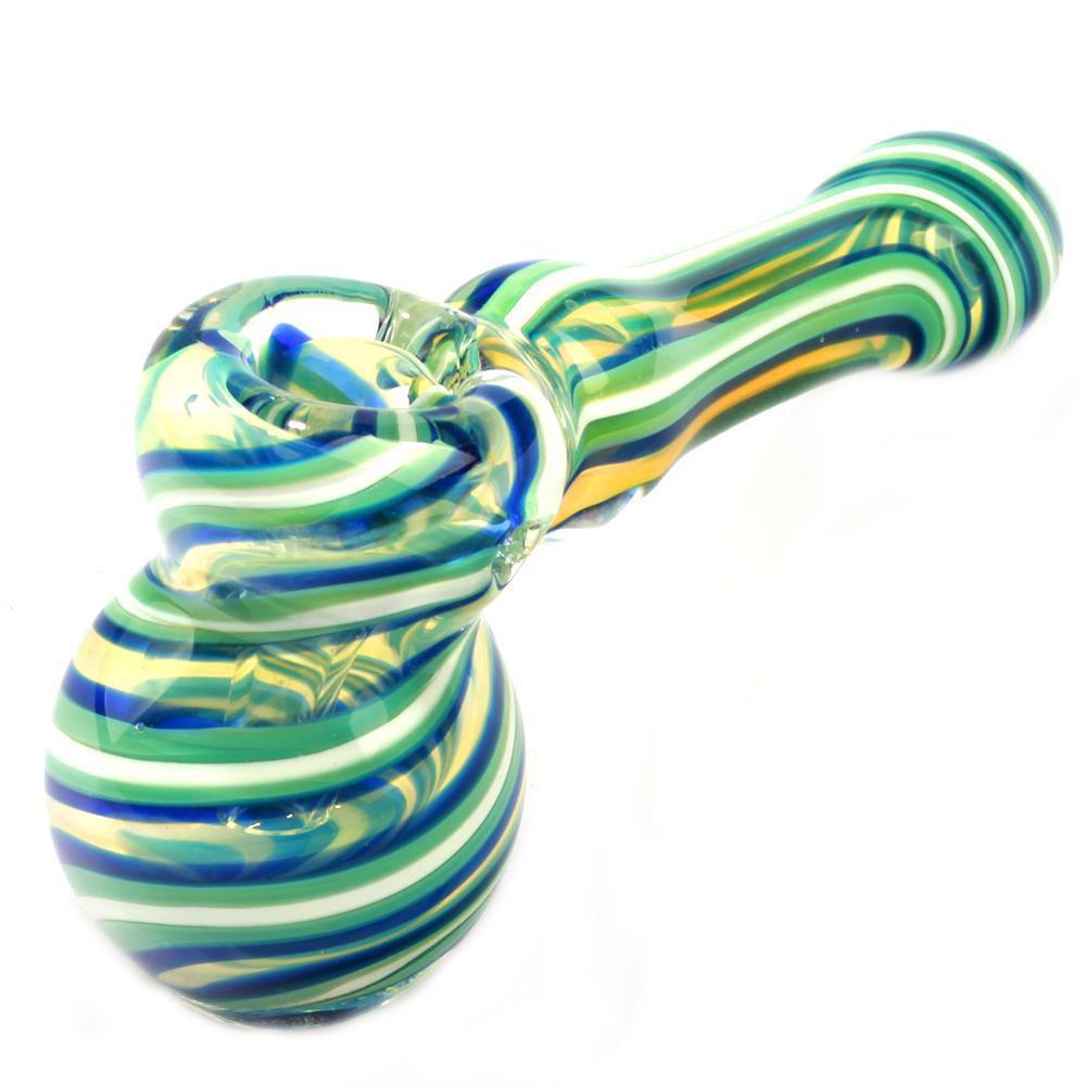 Blue and Green Spiral Fumed Glass Hammer Bubbler - PuffingBird CA