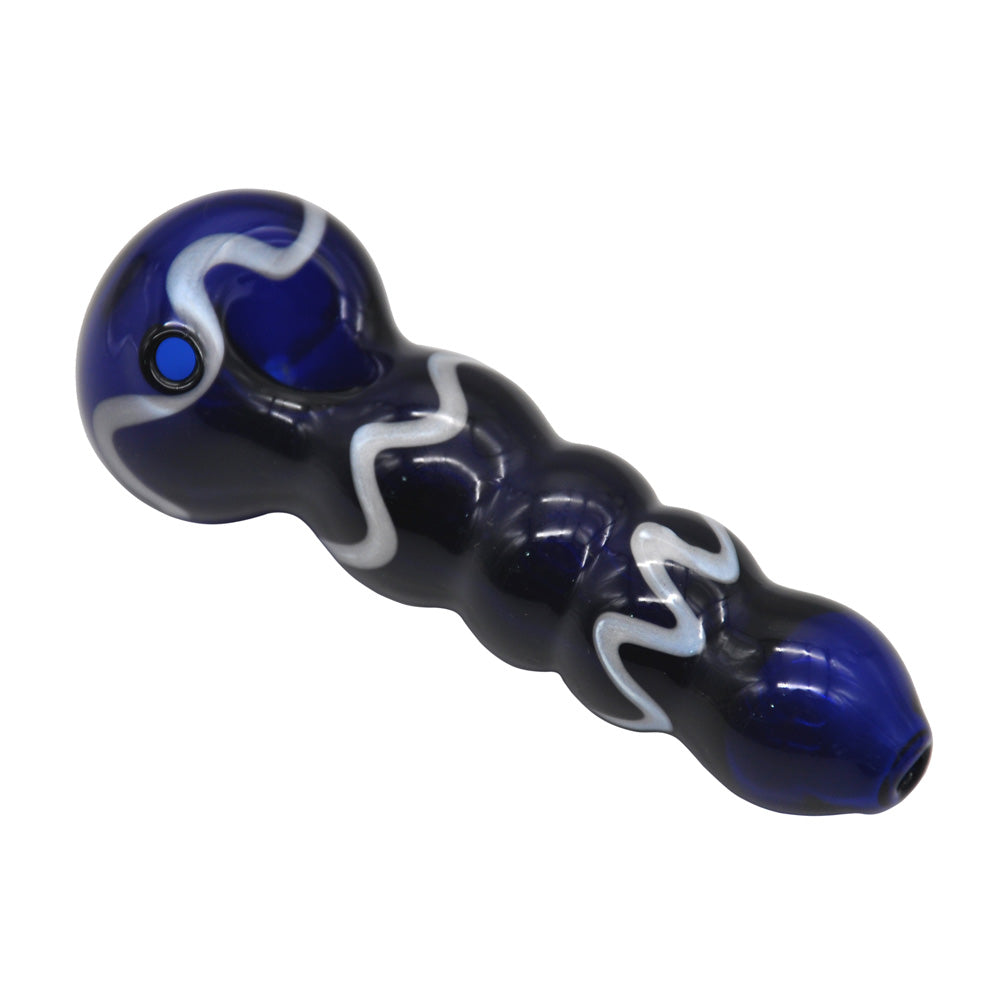 Blue Glass Spoon Pipe w/ Maria Rings - PuffingBird CA