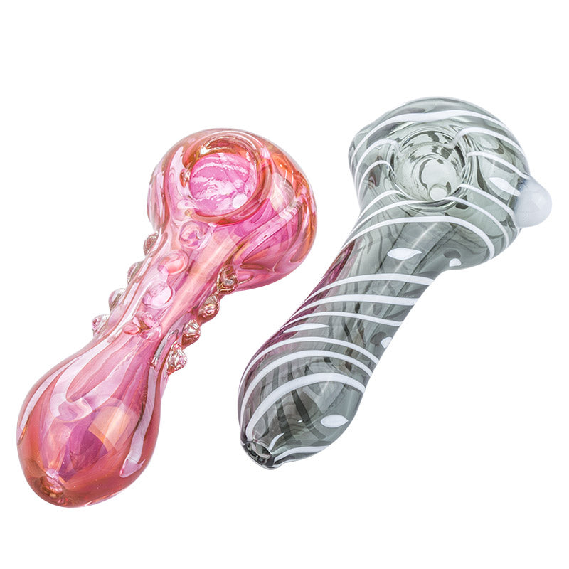 Spiral Glass Spoon Pipe and Pink Girly Fumed Glass Pipe Set - PuffingBird CA