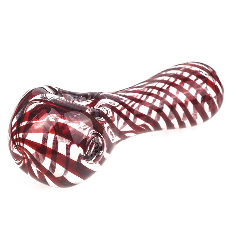 Red Swirl Strips Glass Spoon Pipe - PuffingBird CA