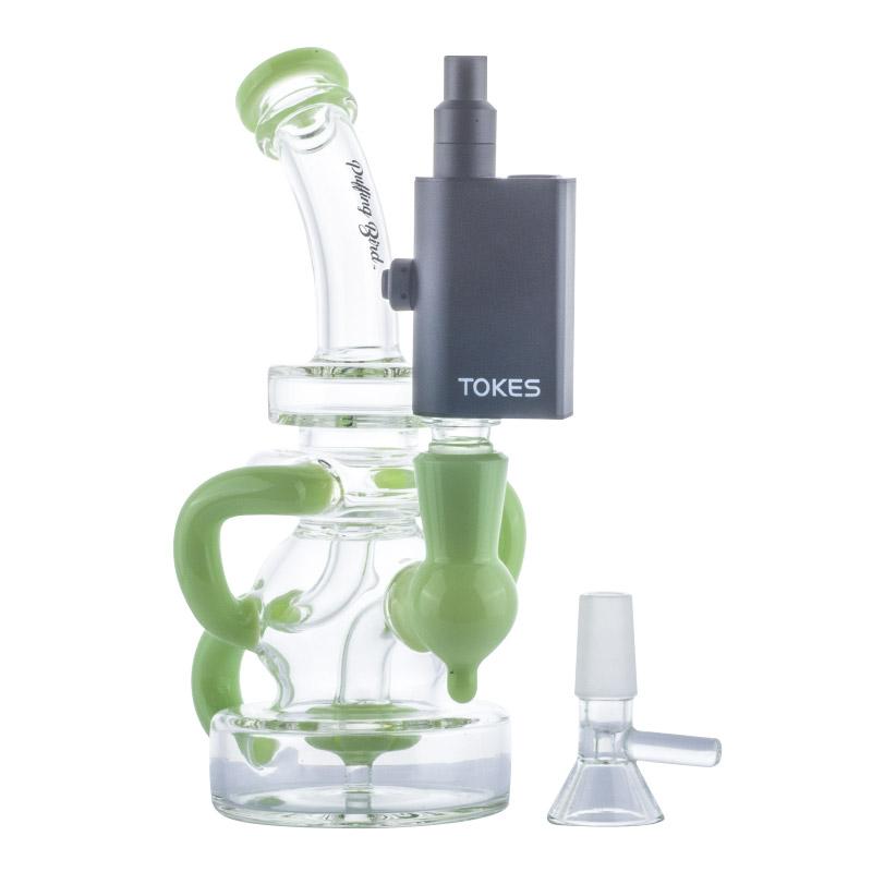 Green Showerhead Perc Dab Rig w/ SOC Tokes Vaporizer Set - PuffingBird CA