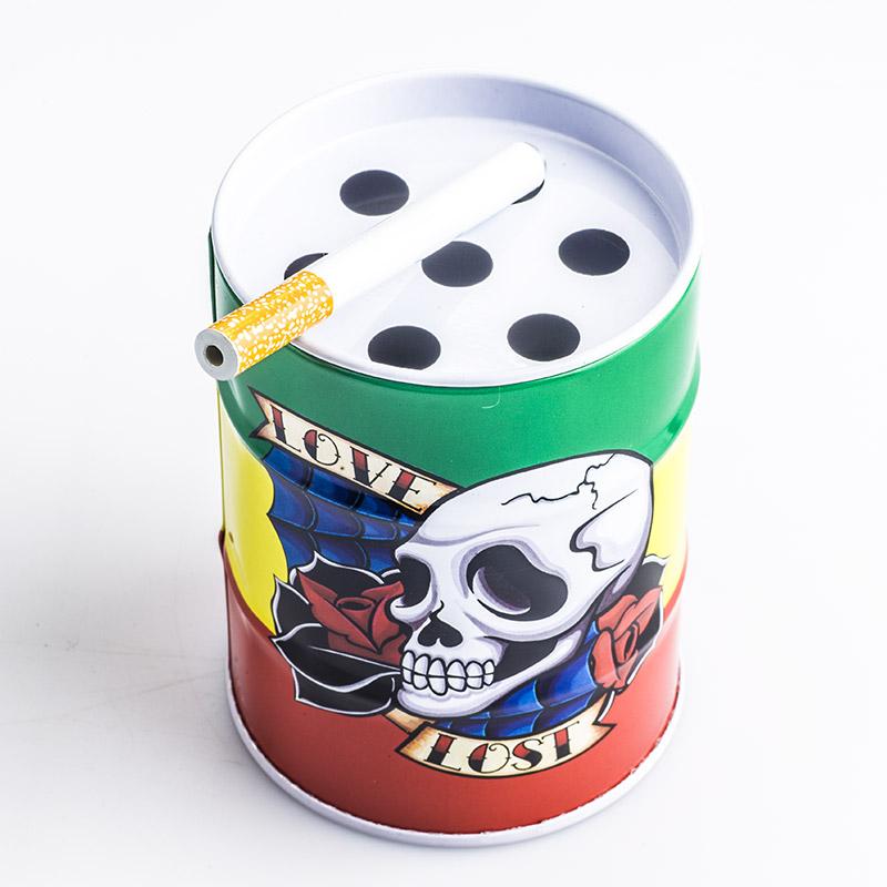 Oil Drum Shaped Tin Ashtray (Random Pattern) - PuffingBird CA