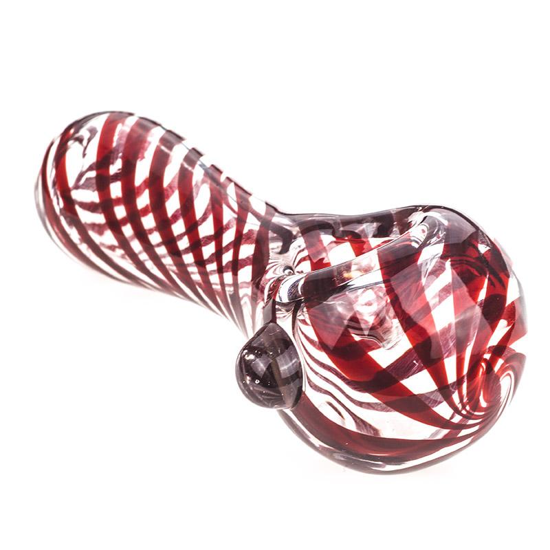 Red Swirl Strips Glass Spoon Pipe - PuffingBird CA
