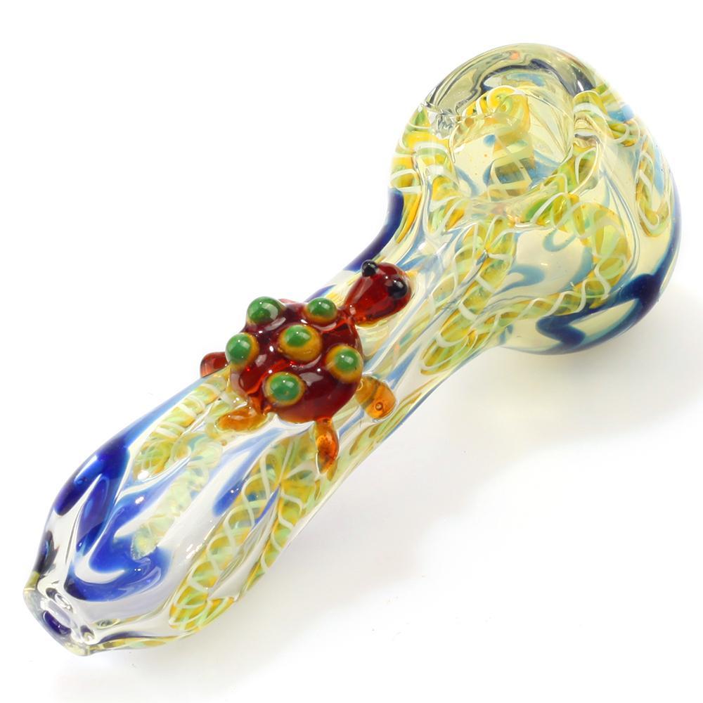 Swirled Fumed Glass Pipe w/ Glass Turtle - PuffingBird CA