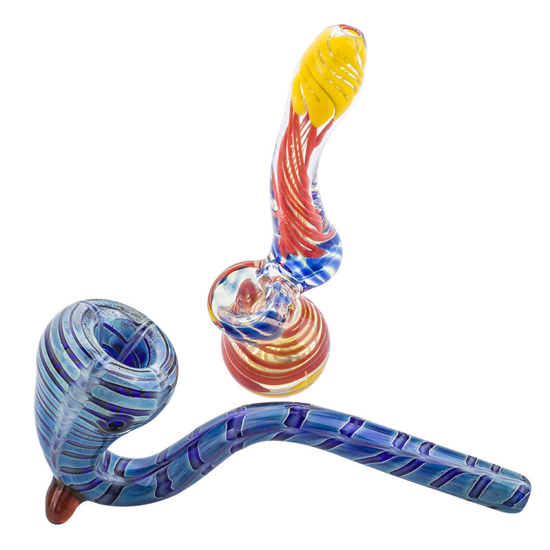 Spiral Color Sherlock Bubbler and Blue Wrap Sherlock Pipe Set - PuffingBird CA