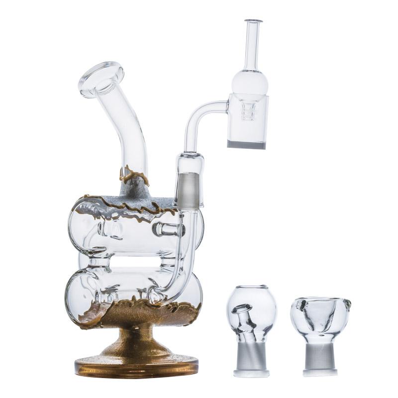 Double Chamber Recycler Dab Rig Set w/ Quartz Nail and Carb Cap - PuffingBird CA