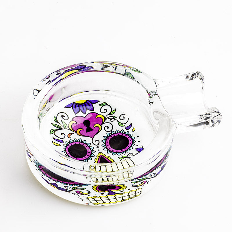 Day of Dead Skull Glass Ashtray (Random Pattern) - PuffingBird CA