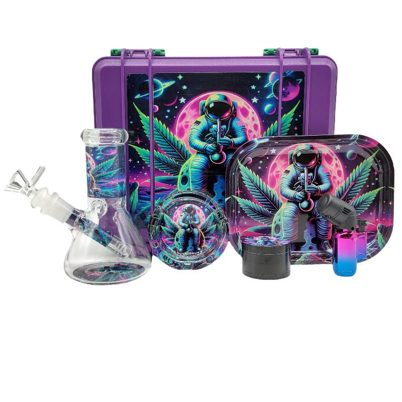 6-Piece Mini Beaker Bong Stash Box Kit - Patterned Case with Glass Accessories - PuffingBird CA